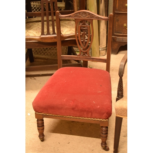 382 - A Georgian mahogany carver chair with upholstered seat together with a later hall chair, 76cm tall.