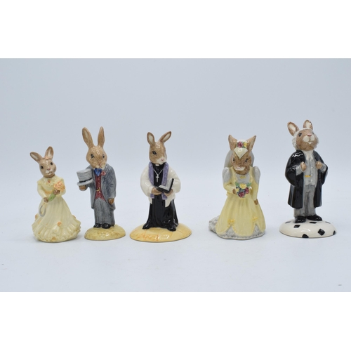 103 - Royal Doulton Bunnykins to include Bridesmaid DB173, Groom DB102, Bridge DB101, Vicar DB254 and Lawy... 