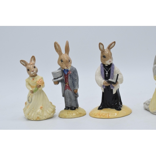 103 - Royal Doulton Bunnykins to include Bridesmaid DB173, Groom DB102, Bridge DB101, Vicar DB254 and Lawy... 