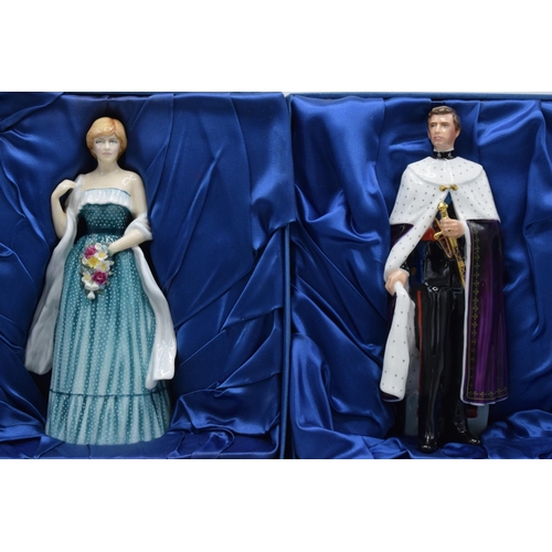 125 - Boxed Royal Doulton figures to include HRH The Prince of Wales HN2883 and Lady Diana Spencer HN2885,... 