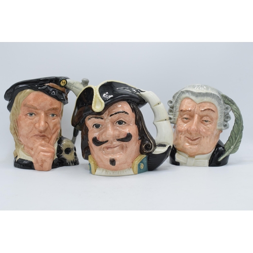 134 - A trio of large Royal Doulton character jugs to include Lawyer D6498, Hamlet D6679 and Capt Henry Mo... 