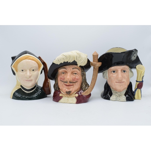 135 - A trio of large Royal Doulton character jugs to include Porthos D6440, George Washington D6669 and J... 