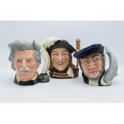 136 - A trio of large Royal Doulton character jugs to include Mark Twain D6654, Aramis D6441 and Capt Ahab... 