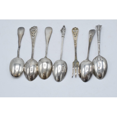 201 - A collection of silver and sterling silver spoons and a pickle fork, 78.5 grams (7).