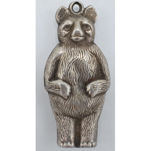 209 - Silver Charles Horner novelty baby rattle in the form of a bear, missing teething ring, 6cm long. Ch... 