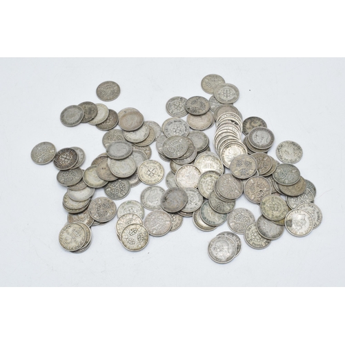 210 - A quantity of mainly 1920-1946 silver three pence pieces, approx 175 grams.