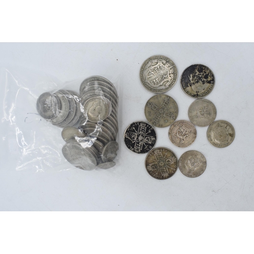 211 - A quantity of silver coinage to include 1920-1946 coins such as florins, shillings etc (approx weigh... 