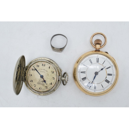 213 - A 14ct gold plated open-face pocket watch (dedication to inner back), untested, together with a Gre ... 