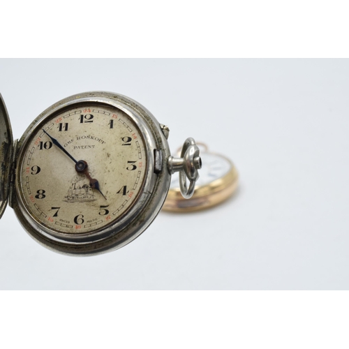 213 - A 14ct gold plated open-face pocket watch (dedication to inner back), untested, together with a Gre ... 