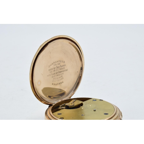 213 - A 14ct gold plated open-face pocket watch (dedication to inner back), untested, together with a Gre ... 