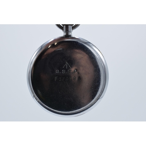 217 - Recta military issue pocket watch with broad arrow mark to the back stamped G.S.T.P. serial no. F070... 