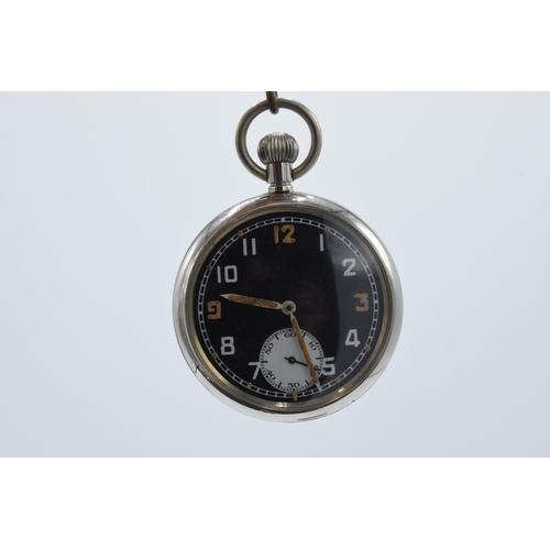 217 - Recta military issue pocket watch with broad arrow mark to the back stamped G.S.T.P. serial no. F070... 