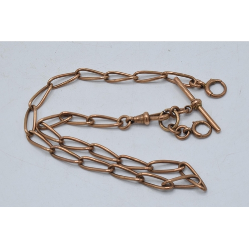 9ct rose gold Albert link chain with T-bar, 27.5 grams. Each mark individually marked. 41cm long.