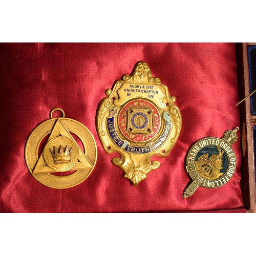 243 - An interesting collection of Masonic related items to include medals, pendants and a Walton Lodge ba... 