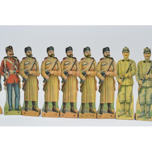 244 - A collection of unusual early 20th century free standing cardboard soldiers of varying forms, ranks ... 