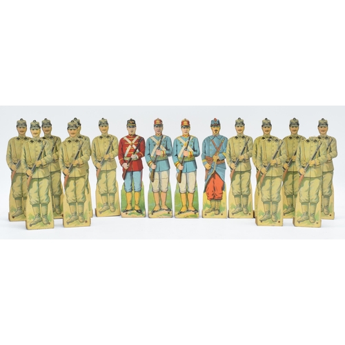 245 - A collection of unusual early 20th century free standing cardboard soldiers of varying forms, ranks ... 