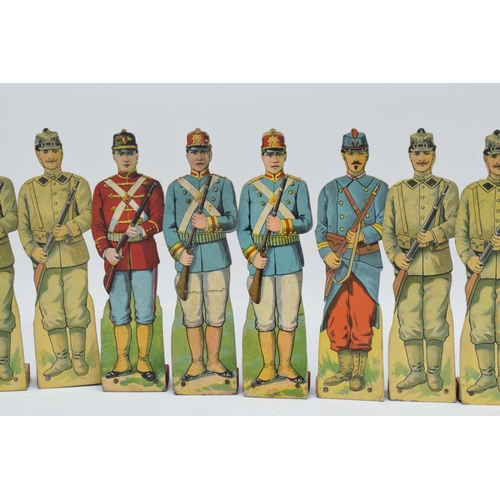 245 - A collection of unusual early 20th century free standing cardboard soldiers of varying forms, ranks ... 