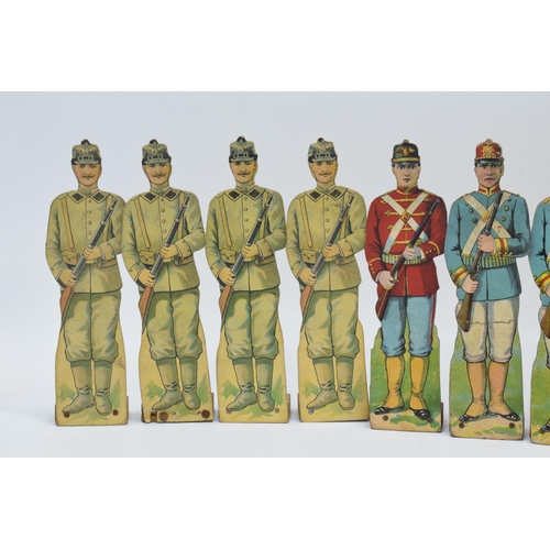 245 - A collection of unusual early 20th century free standing cardboard soldiers of varying forms, ranks ... 