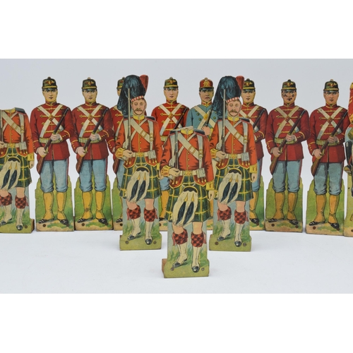 247 - A collection of unusual early 20th century free standing cardboard soldiers of varying forms, ranks ... 