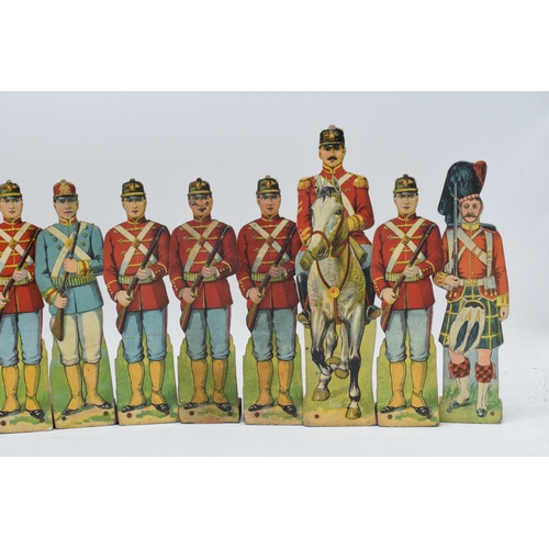 247 - A collection of unusual early 20th century free standing cardboard soldiers of varying forms, ranks ... 