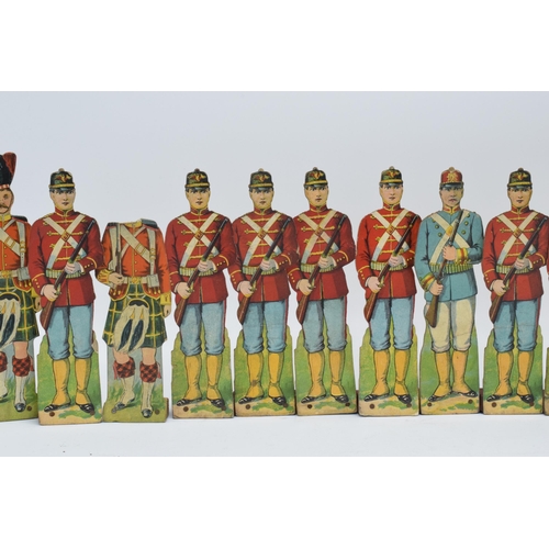 247 - A collection of unusual early 20th century free standing cardboard soldiers of varying forms, ranks ... 