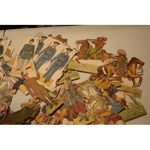 248 - A collection of unusual early 20th century militaria printed toys and similar items on card / thick ... 