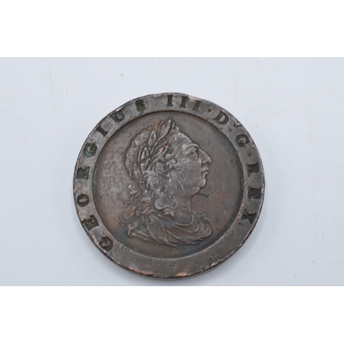 250 - George III Cartwheel Tuppence / Two Pence coin 1797. 41mm diameter. Some edge knocks.