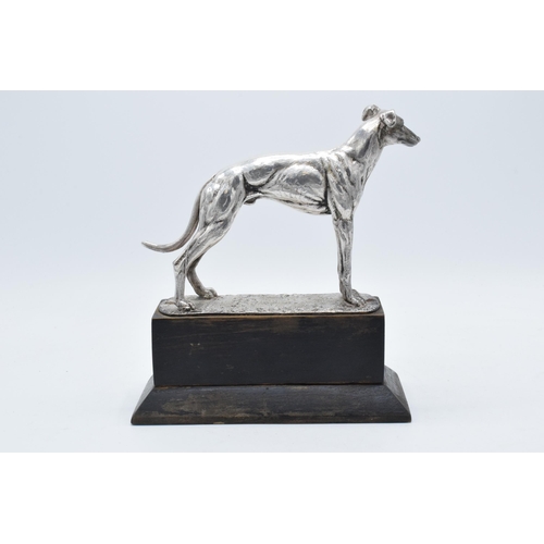 251 - A silver plated model of a realistically modelled greyhound on wooden base with matching plaque '196... 