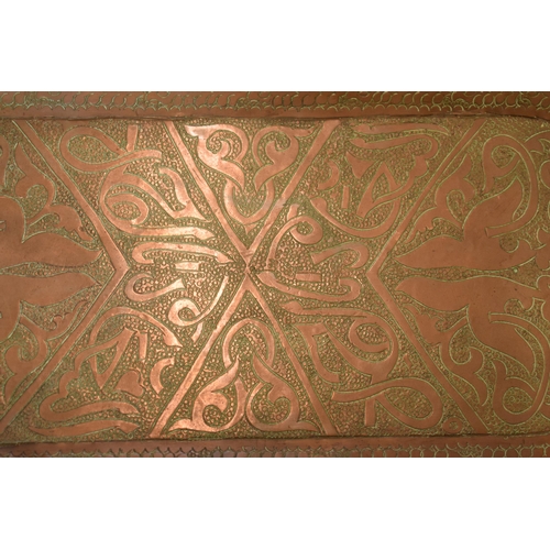 254 - An early 20th century heavy rectangular copper platter / tray with engraved decoration, thought to b... 