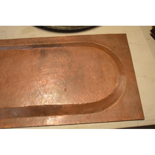 254 - An early 20th century heavy rectangular copper platter / tray with engraved decoration, thought to b... 