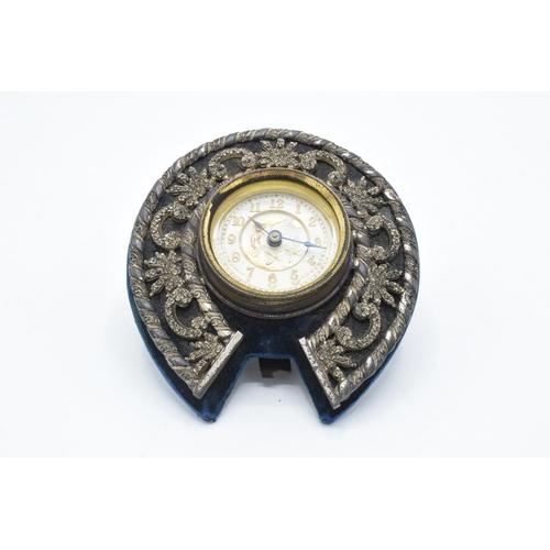 272 - Victorian British United Clock Co ornate mantle clock in the form of a horseshoe, 12.5cm tall (missi... 