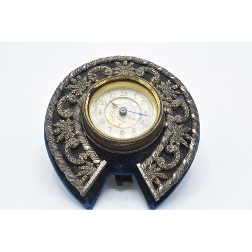 272 - Victorian British United Clock Co ornate mantle clock in the form of a horseshoe, 12.5cm tall (missi... 