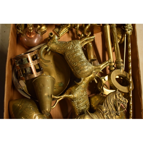 277 - A good collection of brass and metalware to include oversized brass keys, animals figures, candlesti... 