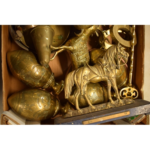 277 - A good collection of brass and metalware to include oversized brass keys, animals figures, candlesti... 