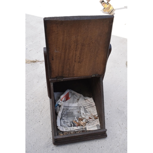 283 - Victorian wooden coal scuttle with brass handle and brass shovel with carved decoration '1888' to th... 