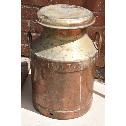 284 - An early 20th century copper milk churn 'Daw's Creameries' complete with lid, 52cm tall.