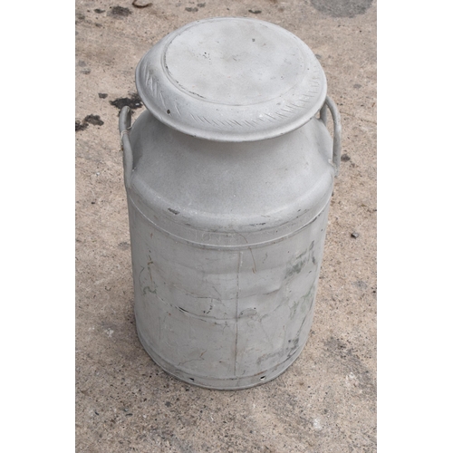 284B - Vintage milk churn with lid, 61cm tall, split to one side.