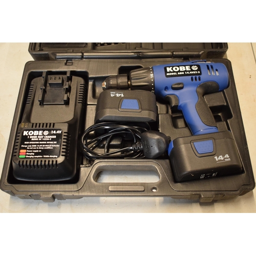 288 - Cased Kobe model ABH battery powered drill complete with 2 batteries and a charger, in new condition... 