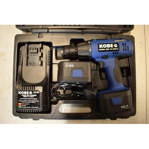 288 - Cased Kobe model ABH battery powered drill complete with 2 batteries and a charger, in new condition... 