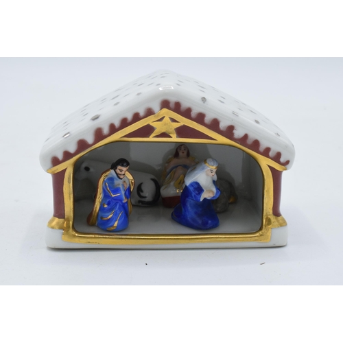 3 - An unusual Limoges Nativity set to include a stable, Mary, Joseph, Jesus and animals (6). Stable 9cm... 