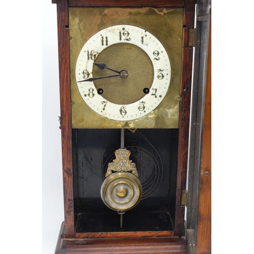 306 - A vintage American wooden cased wall clock together with an early 20th century slate mantle clock (2... 