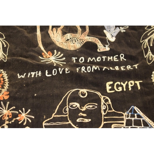 320 - Interesting World War 2 (WW2) embroidered rug 'To Mother With Love From Albert Egypt' with RAF logos... 