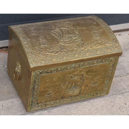 323 - A brass coal box together with contents (Qty).