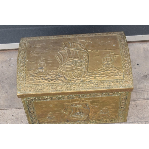 323 - A brass coal box together with contents (Qty).