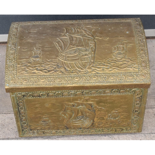 323 - A brass coal box together with contents (Qty).