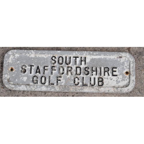 340 - Vintage South Staffordshire Golf Club cast metal sign, 26cm wide.