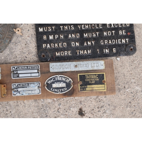 341 - A collection of vintage cast metal signs to include No. 11 U W 1 Tons 18 CWTS, engine sign 'In No Ci... 