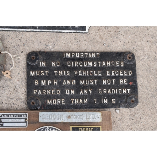 341 - A collection of vintage cast metal signs to include No. 11 U W 1 Tons 18 CWTS, engine sign 'In No Ci... 