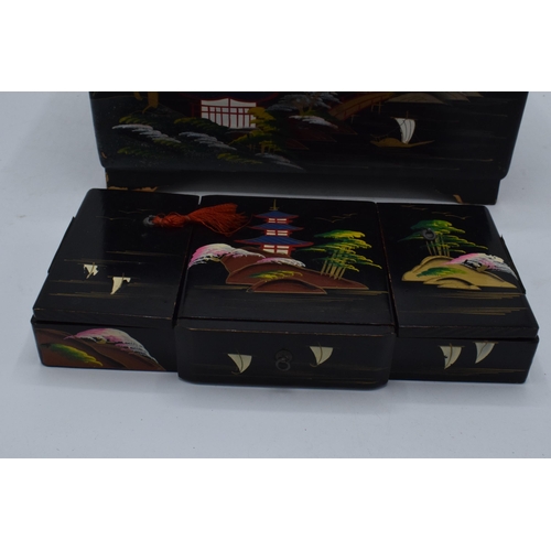 350 - A pair of vintage 20th century oriental lacquer-style jewellery boxes together with Royal Wedding so... 