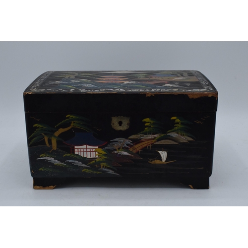 350 - A pair of vintage 20th century oriental lacquer-style jewellery boxes together with Royal Wedding so... 